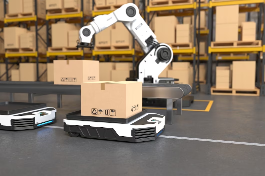 imagem de robô de inteligência artificial trabalhando na logística de entrega